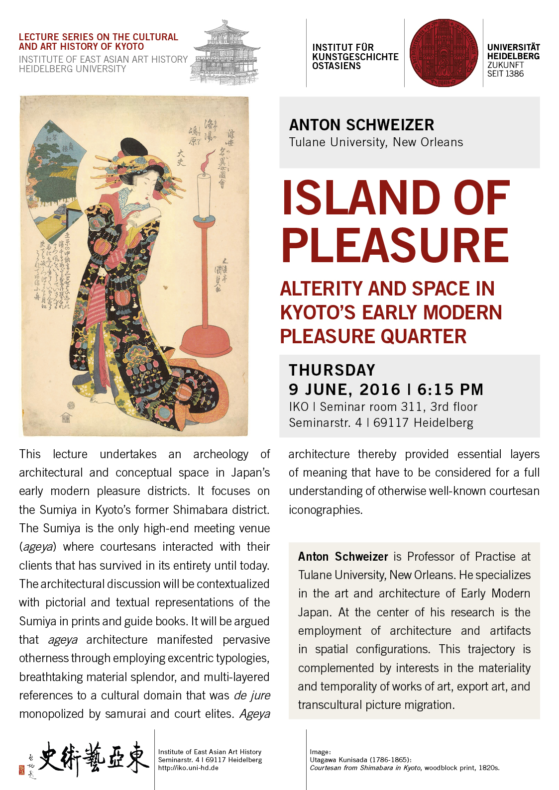 9. Juni 2016 | Anton Schweizer: Island of Pleasure – Alterity and Space in Kyoto's Early Modern Pleasure Quarter