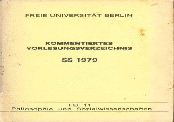 Kommentiertes Vorlesungsverzeichnis SS 1979 FU Berlin